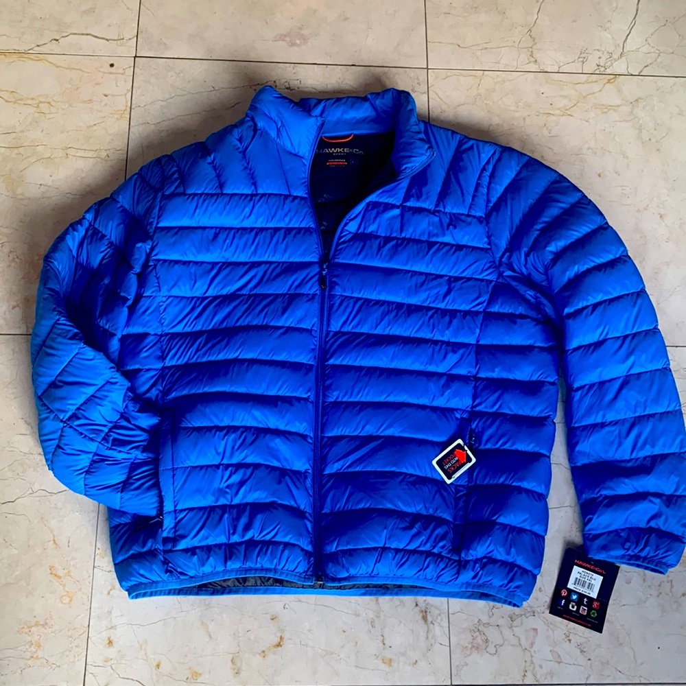Hawks & Co palace blue XL puffer jacket that packs into a pocket